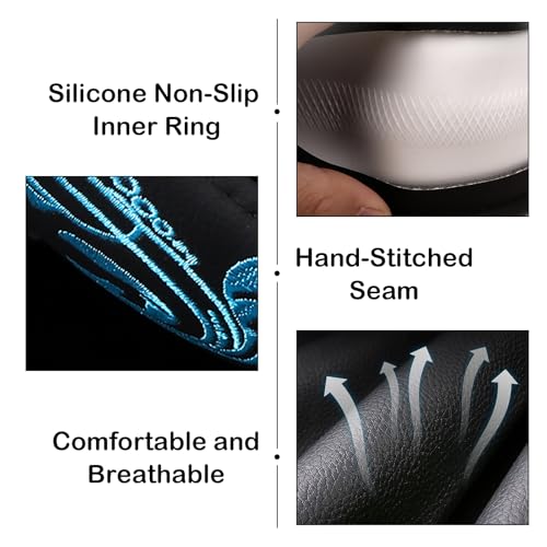 Blue Embroidery Butterfly Car Steering Wheel Cover,14.5-15 Inch Universal Leather Covers Breathable Anti-Slip Odorless Steering Wheels Accessories for Men Women - color: Embroidery-Blue