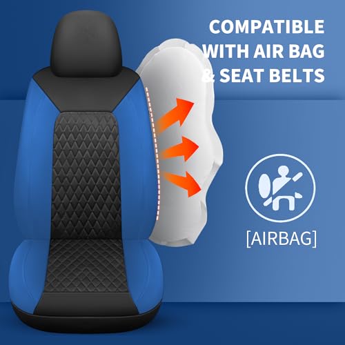 HChengkikz Blue Car Seat Covers, Breathable and Waterproof Seat Cover Full Set, PU Premium Universal Fit Automotive Airbag Compatible for Cars Sedans SUVs Vans and Trucks (Full Set, Black + Blue) - color: N1 Black Blue, size: Full Set