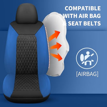HChengkikz Blue Car Seat Covers, Breathable and Waterproof Seat Cover Full Set, PU Premium Universal Fit Automotive Airbag Compatible for Cars Sedans SUVs Vans and Trucks (Full Set, Black + Blue) - color: N1 Black Blue, size: Full Set