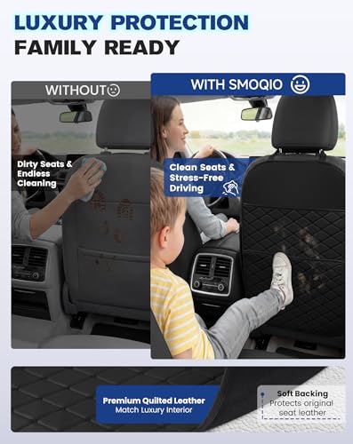 Seat Back Protectors for Kids, Car Kick Mats for Back of Front Seats with Large Pocket Organizer, Waterproof, Protects Against Dirt, Scuffs & Scratches, Fits Most Vehicles, 2PCS (Black)