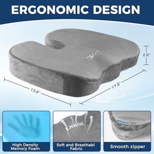 Gel Memory Foam Layer Wheelchair Cushion - Wheelchair Office Chair, Kitchen Chair, Car Seat - Pressure Pain and Tailbone Pain Relief - High Density Foam Base (Grey)