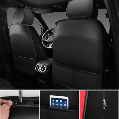 CAR PASS Nappa Leather Car Seat Covers Full Set, Luxury Seat Protector for Cars, Waterproof Anti-Slip Seat Cushion Armrest Compatible Airbag Universal for Sedan SUV Pick-up Truck Auto, Black Red