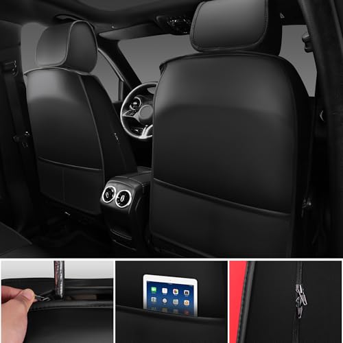 CAR PASS Nappa Leather Car Seat Covers Front Seats, Luxury Seat Protector for Cars, Waterproof Anti-Slip Seat Cushion Armrest Compatible Airbag Universal for Sedan SUV Pick-up Truck Auto, Black Red
