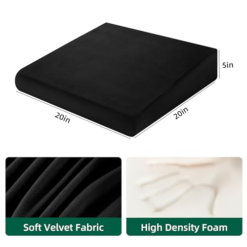 HOMBYS Wedge Recliner Seat Cushion for Long Sitting Chair, Cushion for Elderly Esay to Get Up,5" Thick 20"x20" Large Pressure Relief Seat Cushion for Recliner, Office, Car, Velvet & Foam, Black - color: Black