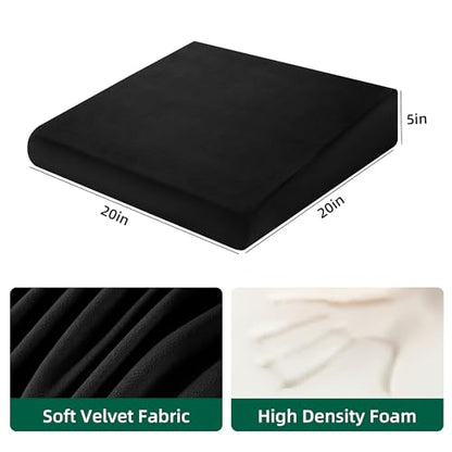 HOMBYS Wedge Recliner Seat Cushion for Long Sitting Chair, Cushion for Elderly Esay to Get Up,5" Thick 20"x20" Large Pressure Relief Seat Cushion for Recliner, Office, Car, Velvet & Foam, Black - color: Black