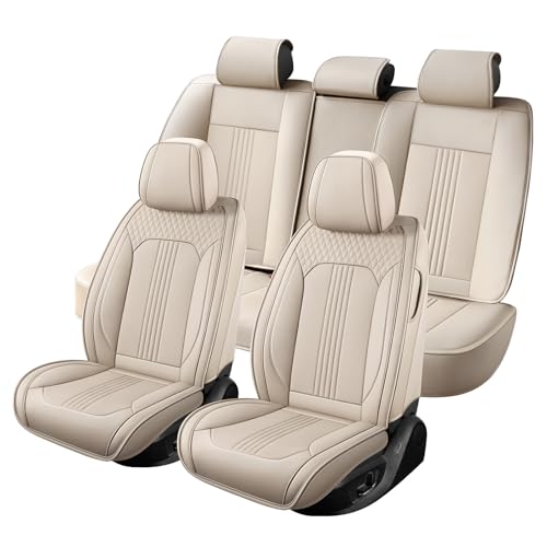 Car Seat Covers Full Set Fit for Forester Premium Nappa Leather Breathable Durable Easy to Clean Automotive Seat Protectors All Weather Protection(Beige Full Set) - color: Beige, size: Fit for Forester Full Set
