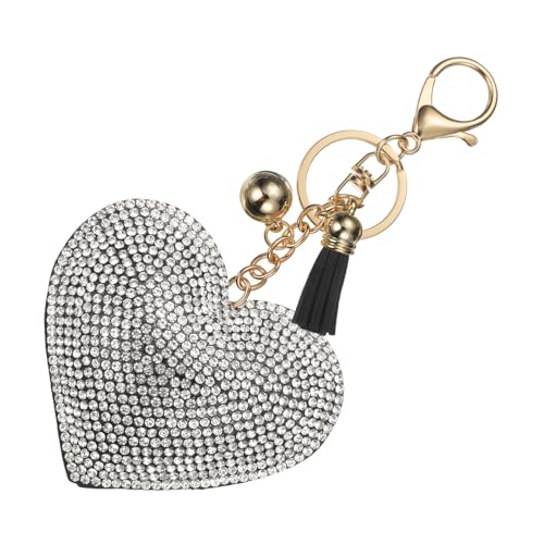PATIKIL Rhinestone Keychains for Women, Cute Bling Heart Shape Purse Charm for Bag Handbags Car Keys - color: Gold-black White