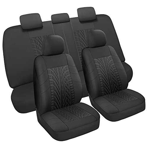 VarCozy Car Seat Covers Full Set, Front & Split Rear Bench for Car, Universal Cloth SUV, Sedan, Van, Automotive Interior Covers, Airbag Compatible - color: Black, size: Full Set