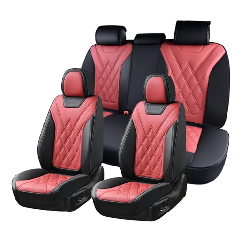 Coverado Car Seat Covers Full Set, Seat Covers for Cars, Front Seat Covers and Back Seat Cover Waterproof Leather Automotive Seat Cover, Universal Car Interior Protectors Cushion for Most Cars - color: 8918-Red-Black, size: FullSet