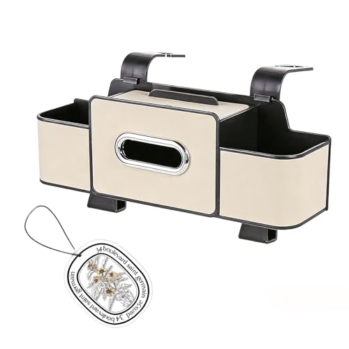 ZenChef Three-in-one Car Organizers and Storage, 2025 New Multi-function Car Tissue Holder, Multi-function Backseat Car Organizer with Cup Holder, Tissue Box, Hook (white) - color: White