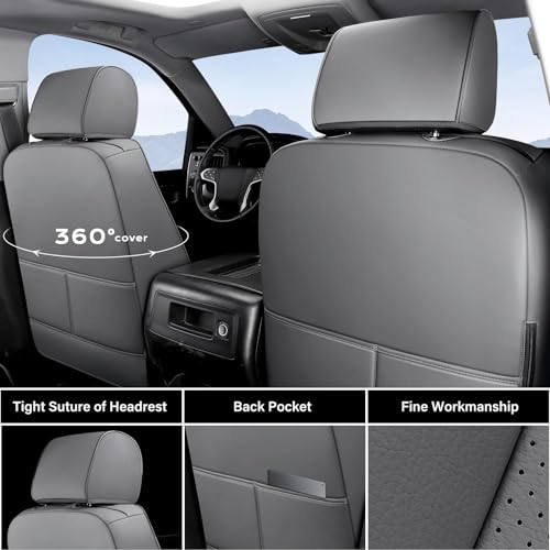 Coverado Chevy Silverado Seat Covers, Faux Leather Seat Covers Fit for Chevy Silverado GMC Sierra 2007-2026 1500, 2015-2026 2500HD 3500HD Crew Double Extended Cab (Front,Gray) - color: Gray, size: Front(2007-2025)