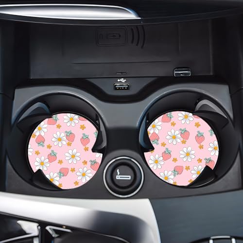 Car Cup Holder Coasters, 2 Pack – 2.75" Universal Auto Anti-Slip Insert Coaster, Rubber Car Coasters, Personalized Car Accessories for Women (Pink Strawberry) - color: Pink Strawberry