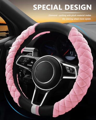 Cxtiy Universal Car Steering Wheel Cover Fluffy Winter Plush Steering Wheel Cover (A-Pink) - color: A-pink