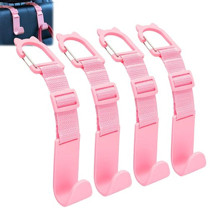 Amooca Car Headrest Hooks 4 Pack Adjustable Universal Fit Auto Seat Back Organizer Storage Hanger Purse Bags Holder with Clip Pink - color: Pink