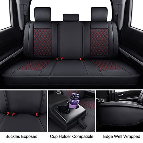 LUCKYMAN CLUB 2007-2021 Tundra Pickup Trucks Car Seat Covers X05-T3 Full Set, Fit Fit SR5 SR Platinum TRD PRO Trims Crew/Crewmax/Extended/Double Cab with Water Proof Faux Leather (Black&Red Full Set) - color: Black&Red, size: 2007-2021 Full Set