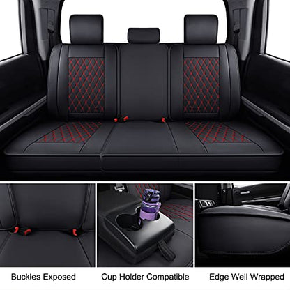 LUCKYMAN CLUB 2007-2021 Tundra Pickup Trucks Car Seat Covers X05-T3 Full Set, Fit Fit SR5 SR Platinum TRD PRO Trims Crew/Crewmax/Extended/Double Cab with Water Proof Faux Leather (Black&Red Full Set) - color: Black&Red, size: 2007-2021 Full Set