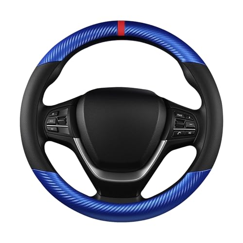 Black & Blue Carbon Fiber Leather Steering Wheel Cover, Microfiber Leather, Anti-Slip, Breathable, Universal Fit for 14.5–15 in Steering Wheel Cover for Men Women - color: Splicing Carbon Fiber - Black and Blue