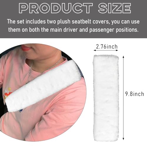 2 PCS Seat Belt Shoulder Pads, Soft Fluffy Plush Seat Belt Shoulder Strap Covers, Comfy Warm Seat Belt Strap Cover Shoulder Cushion for Adult Children, Car Accessories (White) - color: White