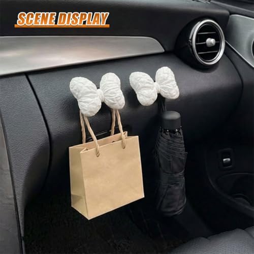 2PCS Car Mini Hooks, Multifunctional Self-Adhesive Car Dashboard Storage Hook, Universal Hanging Auto Interior Backseat Hanger Decoration Accessories for Key Cable Mask Earphone (White)