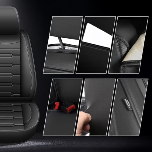 AOMSAZTO 2 Front Car Seat Covers Fit for Honda Ridgeline 2006-2025: Waterproof Faux Leather Seat Covers Compatible Airbag (Black) - color: #016 Black, size: 2006-2014&2024-2025-2 front seat covers only