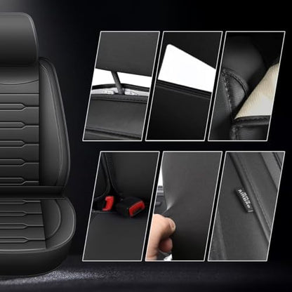 AOMSAZTO 2 Front Car Seat Covers Fit for Honda Ridgeline 2006-2025: Waterproof Faux Leather Seat Covers Compatible Airbag (Black) - color: #016 Black, size: 2006-2014&2024-2025-2 front seat covers only