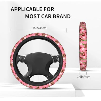 Cherry Flower Steering Wheel Covers Non Slip Neoprene Universal 15 Inch Steering Wheel Protector Car Cover for Men Women - color: Cherry