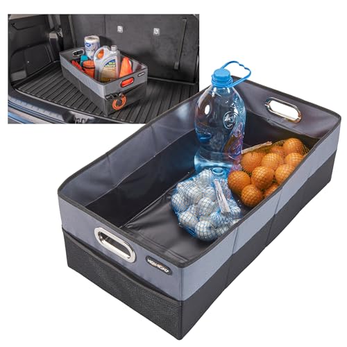 High Road CargoCube Car Storage Bin - Leakproof Car Trunk Storage Organizer with Metal Handles and Front Mesh Pocket, 12x24 Inches - Single pack