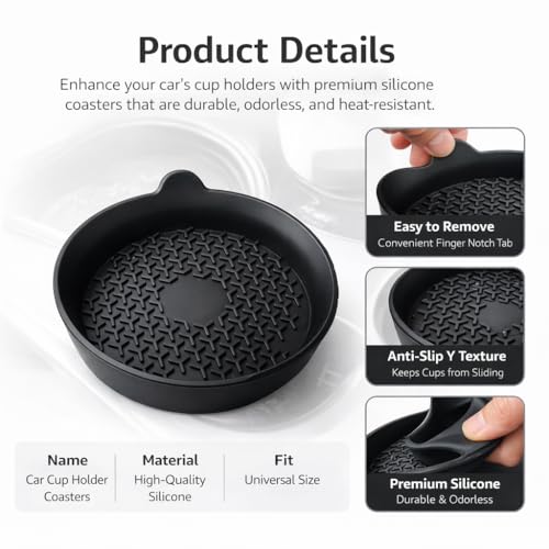 Car Cup Holder Coasters 4 Pack, Universal Silicone Cup Holder Insert, Non-Slip Cup Holder Liners, Waterproof Anti-Dust Cup Holder Accessories for Car Interior, Easy Clean (Black) - color: black