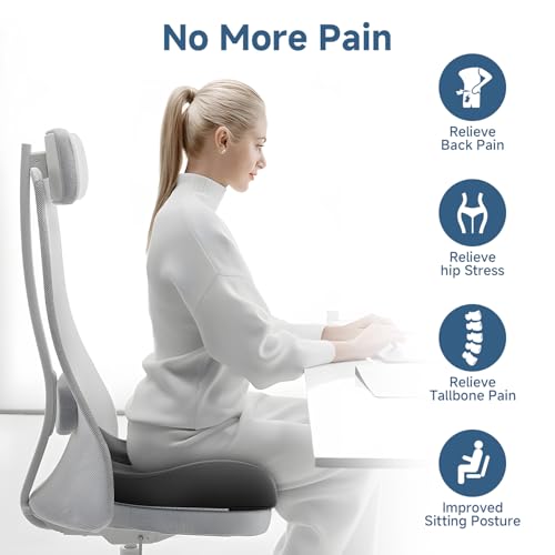 Benazcap Large Cooling Gel Seat Cushion for Office Chair Ergonomic Cushions-Gel & Memory Foam Coccyx Butt Pillow for Sciatica & Back Pain Relief for Long Sitting for Gaming Chair and Car Seat-Black