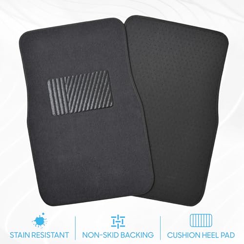 BDK MT-100-CC Classic Carpet Mats for Car SUV Van and Truck-Universal Fit Front and Rear Floor Protection with Heelpad (Gray Charcoal), Black - color: Black