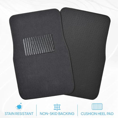 BDK MT-100-CC Classic Carpet Mats for Car SUV Van and Truck-Universal Fit Front and Rear Floor Protection with Heelpad (Gray Charcoal), Black - color: Black