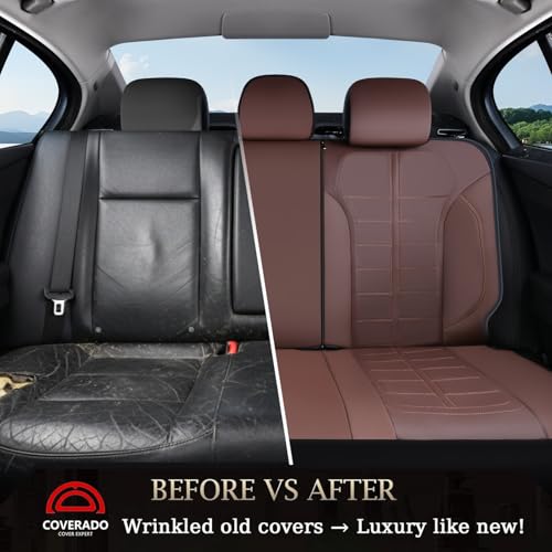 Coverado Full Set Leather Car Seat Covers, Crafted with Full Leather Construction and Carbon Fibre Weave Universal Fit for Most Cars SUV Trucks(Coffee - color: Coffee, size: FullSet
