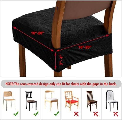Removable Washable Dining Chair Seat Covers Set of 4,Stretch Jacquard Chair Seat Cushion Protector Slipcovers, Rear Covers - color: Black, size: 4PCS-Rear-covered