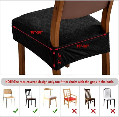 Removable Washable Dining Chair Seat Covers Set of 4,Stretch Jacquard Chair Seat Cushion Protector Slipcovers, Rear Covers - color: Black, size: 4PCS-Rear-covered