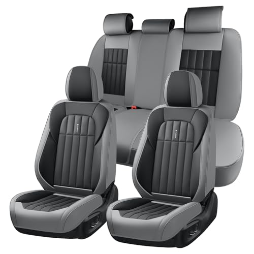 Seat Cover, Leather Car Seat Covers Full Set, Waterproof Car Seat Protectors 5 Seats, Front and Rear Seat Covers for Cars, Automotive Seat Protector Fit for Most Sedans SUV Truck - GrayBlack - color: GrayBlack, size: FullSet