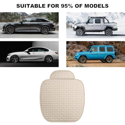 Front Car Seat Cover, Anti-Slip Breathable Linen Bottom Seat Protector Covers with Storage Pockets, Universal Front Driver Seat Pad Mat for Cars SUVs Truck Van (Beige)