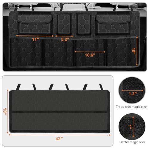 esouler Car Trunk Organizer, Super Capacity Backseat Car Organizer for SUV/Truck/MPV(42"*18"), Hanging Car Storage Organizer with 8 Pocekts, Car Accessories for Women and Men- Black
