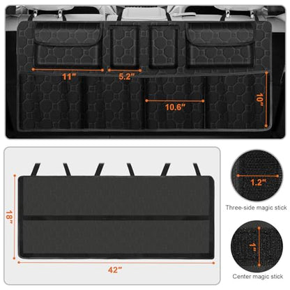 esouler Car Trunk Organizer, Super Capacity Backseat Car Organizer for SUV/Truck/MPV(42"*18"), Hanging Car Storage Organizer with 8 Pocekts, Car Accessories for Women and Men- Black
