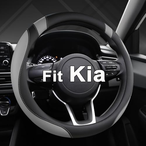 Customized Auto Car Steering Wheel Cover for Kia Sportage Sorento Spectra Forte 14.5-15 inch (Gray+Black-Standard Size) - color: A-Gray+Black