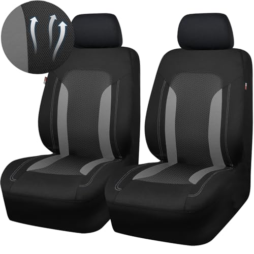 CAR PASS 3D Air Mesh Car Seat Covers Front Seats Low Back Bucket, Breathable Sporty Mesh in Summer Airbag Compatible Universal Fit 95% Automotive SUV,Truck,Sedan Interior Protector, Black Gray 2PCS