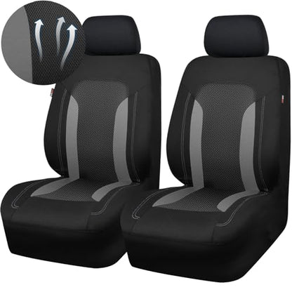 CAR PASS 3D Air Mesh Car Seat Covers Front Seats Low Back Bucket, Breathable Sporty Mesh in Summer Airbag Compatible Universal Fit 95% Automotive SUV,Truck,Sedan Interior Protector, Black Gray 2PCS