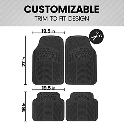 BDK OF-554 Rubber Car Floor Mats, Universal Front & Rear Combo Set with Trunk Cargo Mat Liner for Car Sedan SUV Van, Heavy Duty All Weather Trim to Fit - color: Black