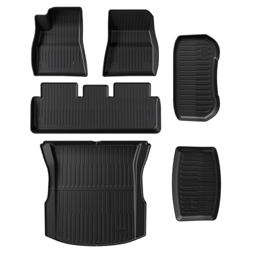 2021-2023 Tesla Model 3 Highland Floor Mats, Custom-Fit All-Weather TPE Full Set with Cargo Liner & Trunk Mat Accessories (2021-2023 Model 3 Full Floor Mat Kit Set of 6) - size: Floor Mats for 2021-2023 Model 3| 6PCS