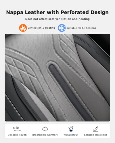 Huidasource Front Seat Covers, Universal Fit for Most Cars SUV Trucks, Full Coverage Nappa Leather Seat Cover, Airbag, Velcro Adjustable, Seat Function Retain, Black&Gray - color: FR: Black&Gray, size: Front