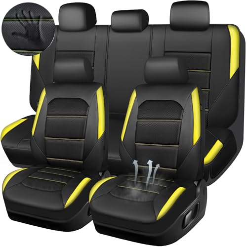 CAR PASS Memory 3D Foam Car Seat Covers Full Set, Breathable Mesh Thick Seat Covers for Car, Yellow Leather Seat Covers, Universal Automotive Comfort for SUVs Trucks,Airbag Compatible, Black Yellow - color: black/yellow, size: Full Set