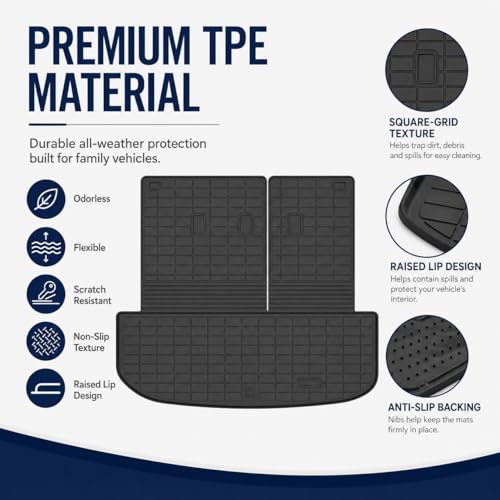 Trunk Mat Compatible with 2020-2025 2026 Kia Telluride Cargo Liner with Backrest Mat Cargo Mat, All-Weather TPE Interior Protectors Cargo Liner Seat Back Cover (Cargo Mat with Backrest Mats) - size: For Kia Telluride | Trunk Mat with Backrest Mat