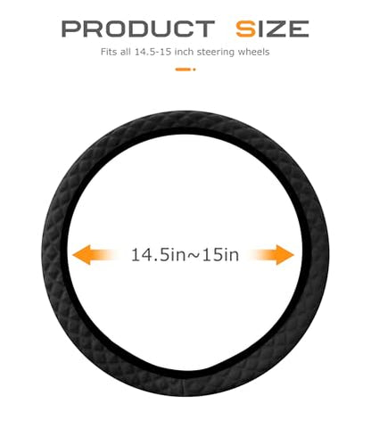 SCUARI 15” Steering Wheel Cover,Car Accessories Steering Wheel Cover Women,Microfiber Breathable Ice Silk Car Steering Wheel Cover,Elastic Stretch Steering Wheel Covers,Fits SUVs,Cars,Trucks (Black)