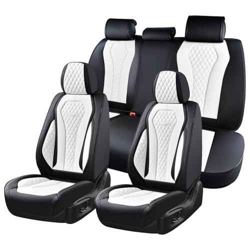 Coverado Seat Covers, Car Seat Covers Full Set, White Car Seat Cover, Auto Seat Covers Front Seats Rear Seat Cover, Luxury Car Seat Cushion,Leather Seat Cover Seat Protector Universal Fit Most Cars - color: Black/White, size: FullSet