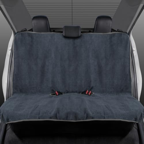 BDK UltraFit Towel Cloth Seat Covers for Cars Rear Bench Car Seat Cover Towel - Universal Fit Washable & Waterproof Seats Protectors for After Gym Workout, Hiking, Running, Beach Sports, and More - color: Gray Trim, size: Rear Bench Seat Cover