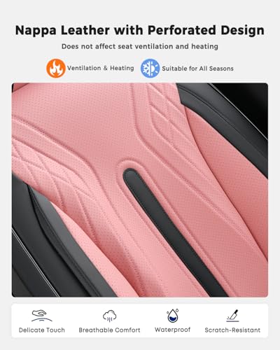 Huidasource Front Seat Covers, Universal Fit for Most Cars SUV Trucks, Full Coverage Nappa Leather Seat Cover, Airbag, Velcro Adjustable, Seat Function Retain, Black&Pink - color: FR: Black&Pink, size: Front